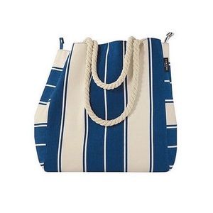 NWT Lancome Canvas Beach Bag Tote Reusable Bag Blue White Striped Rope Handles